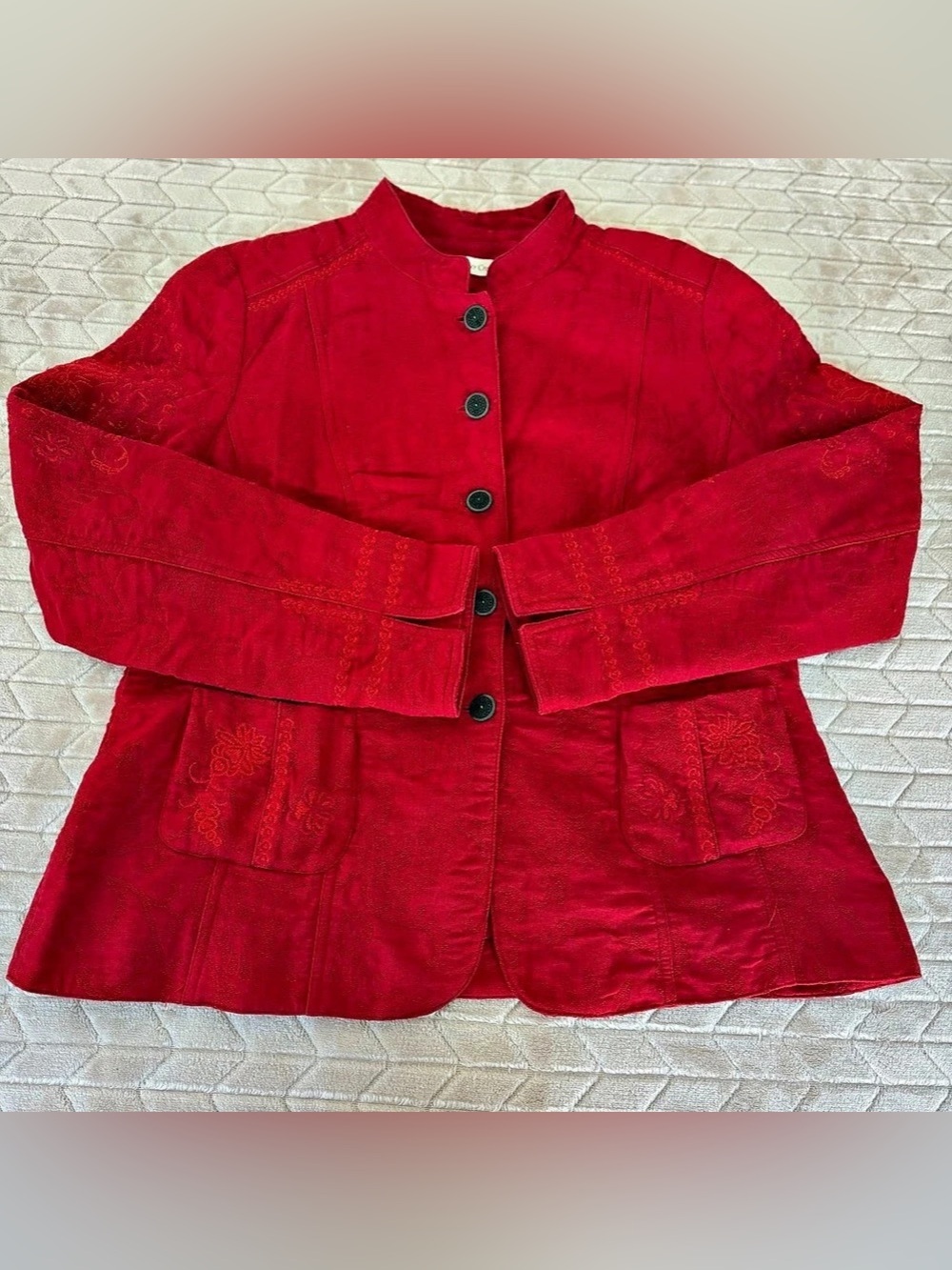 Coldwater Creek Floral Embroidered Cotton Jacket Size 14
